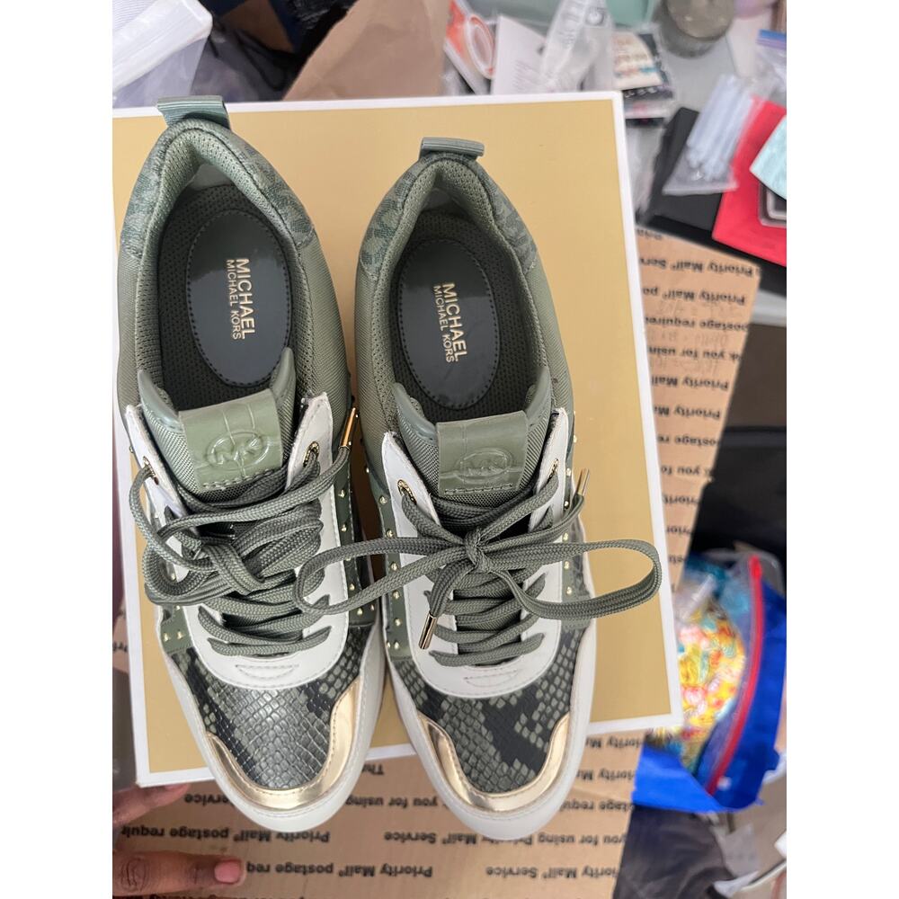 Michael Kors Wilma Trainer Army Green Snakeskin Sneakers Tennis shoes Size 9 - Picture 5 of 12